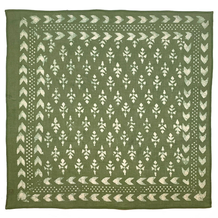 Anju Jewelry Block Printed Bandana - Green Floral and Arrow