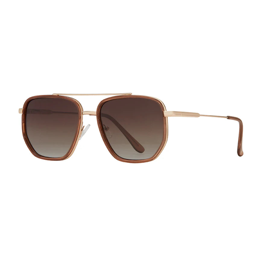 Blue Planet Eco Eyewear Flynn Polarized Lens Sunglasses - Milky Mocha + Matte Gold + Gradient Brown Lenses