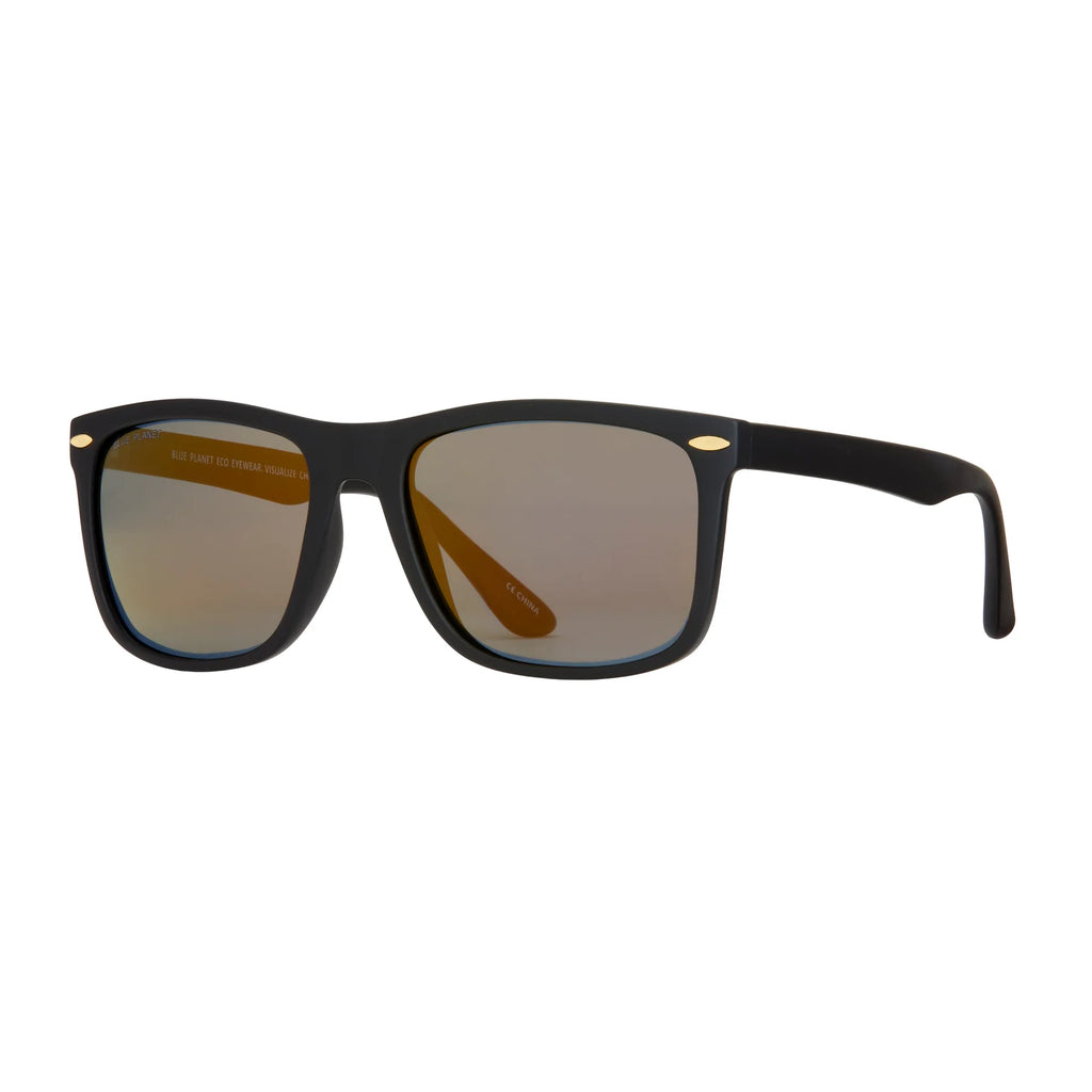 Blue Planet Eco Eyewear Jaymes Polarized Lens Sunglasses - Matte Onyx + Amber Gold Mirror