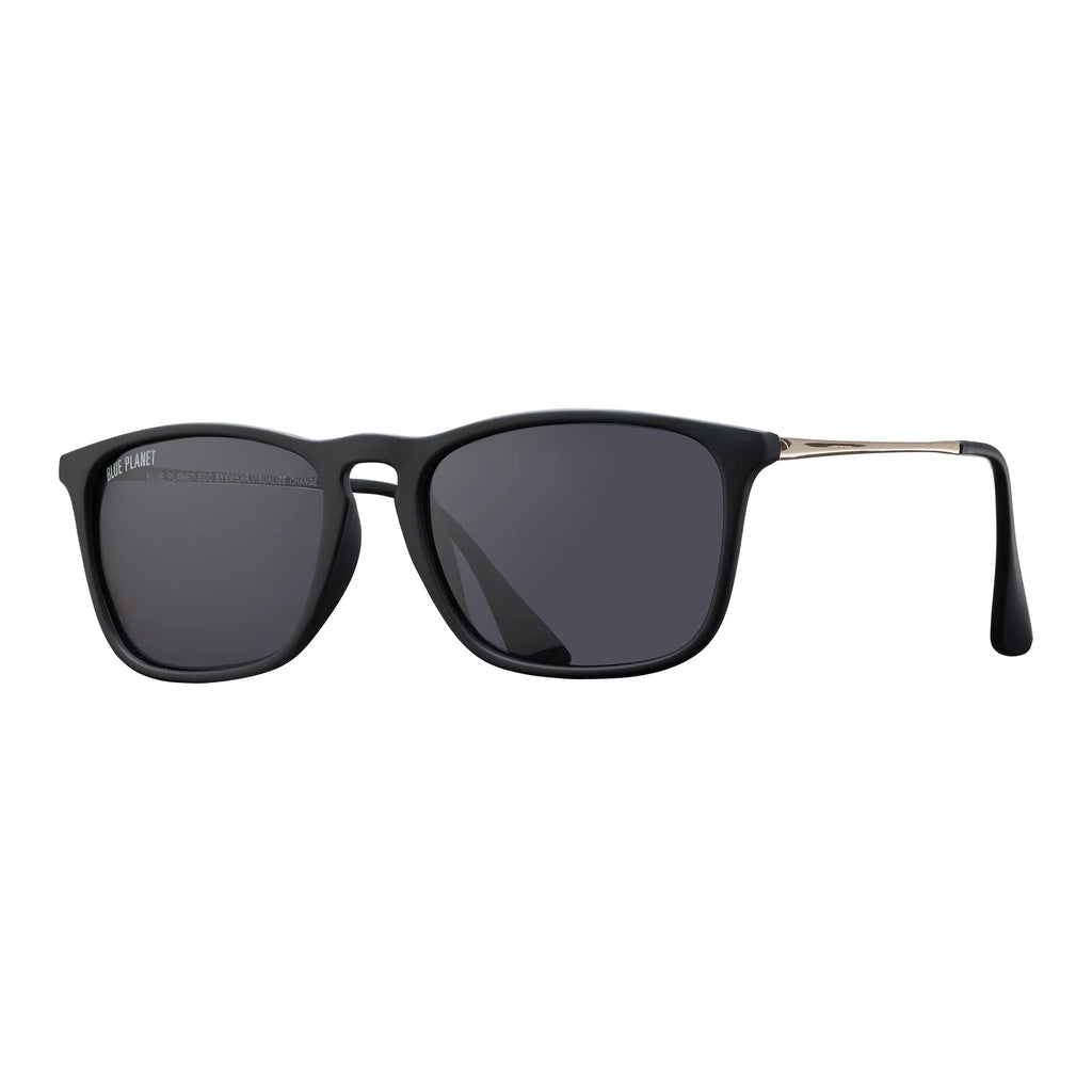 Blue Planet Eco Eyewear Kason Polarized Lens Sunglasses - Matte Onyx/Gold + Smoke