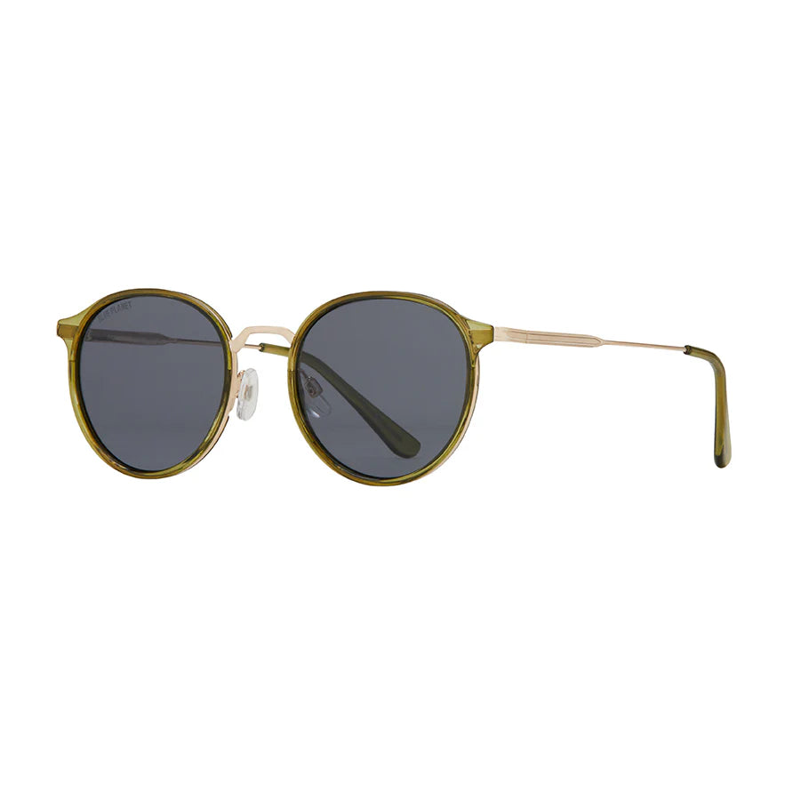 Blue Planet Eco Eyewear Niko Polarized Lens Sunglasses - Crystal Olive Green + Gold + Smoke Lenses