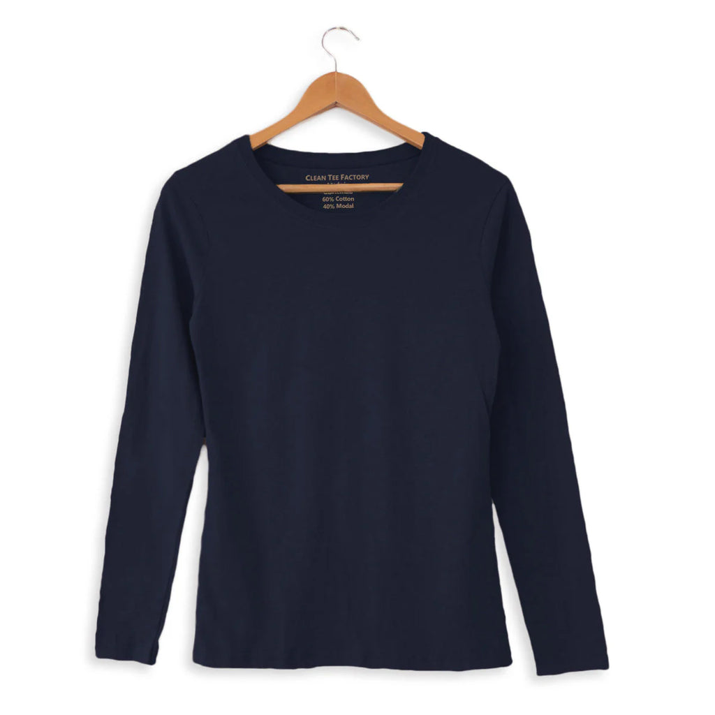 Clean Tee Factory Butter Soft Cotton/Modal Fitted Long-Sleeve Tee - Navy