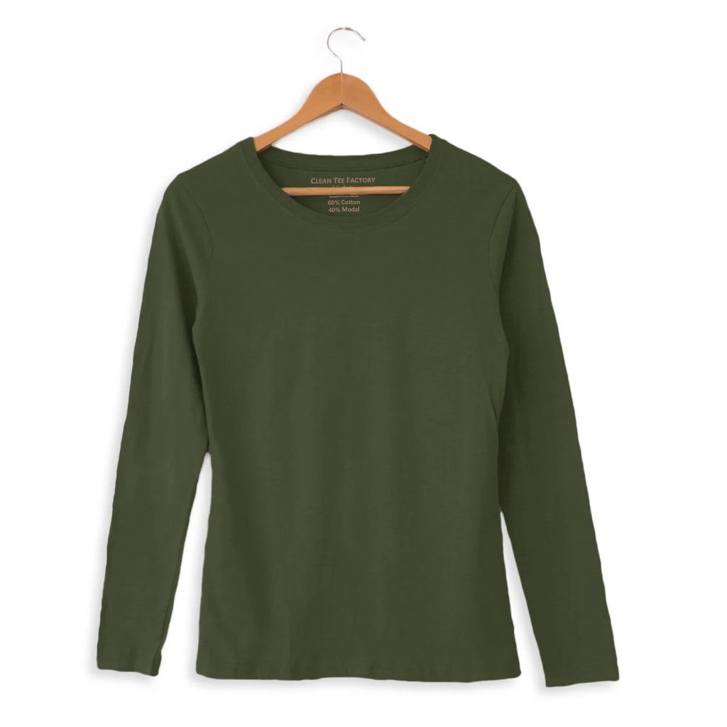 Clean Tee Factory Butter Soft Cotton/Modal Fitted Long-Sleeve Tee - Olive