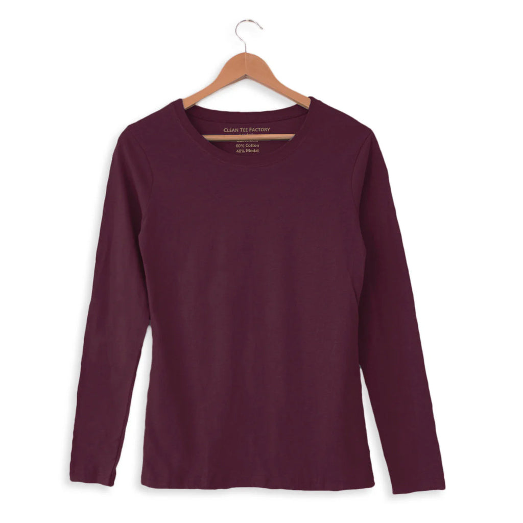 Clean Tee Factory Butter Soft Cotton/Modal Fitted Long-Sleeve Tee - Wine