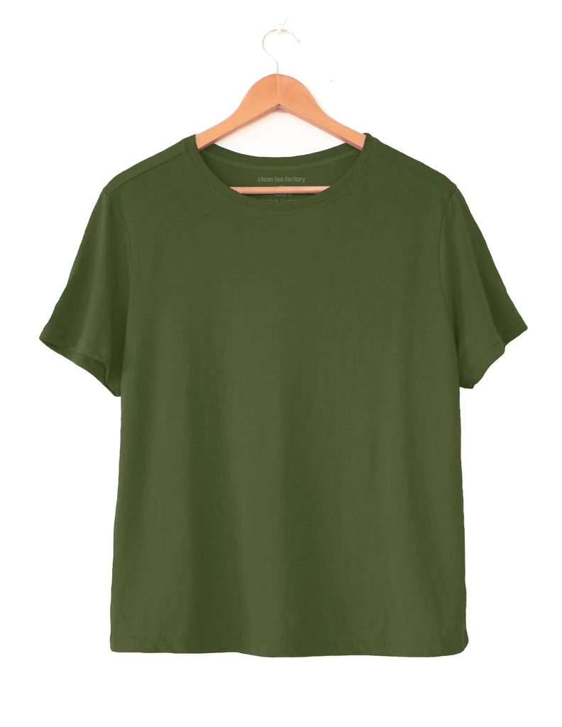 Clean Tee Factory Butter Soft Cotton/Modal Women's Boxy T-shirt - Olive