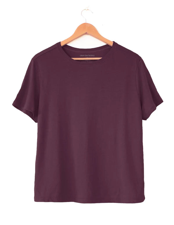 Clean Tee Factory Butter Soft Cotton/Modal Women's Boxy T-shirt - Wine