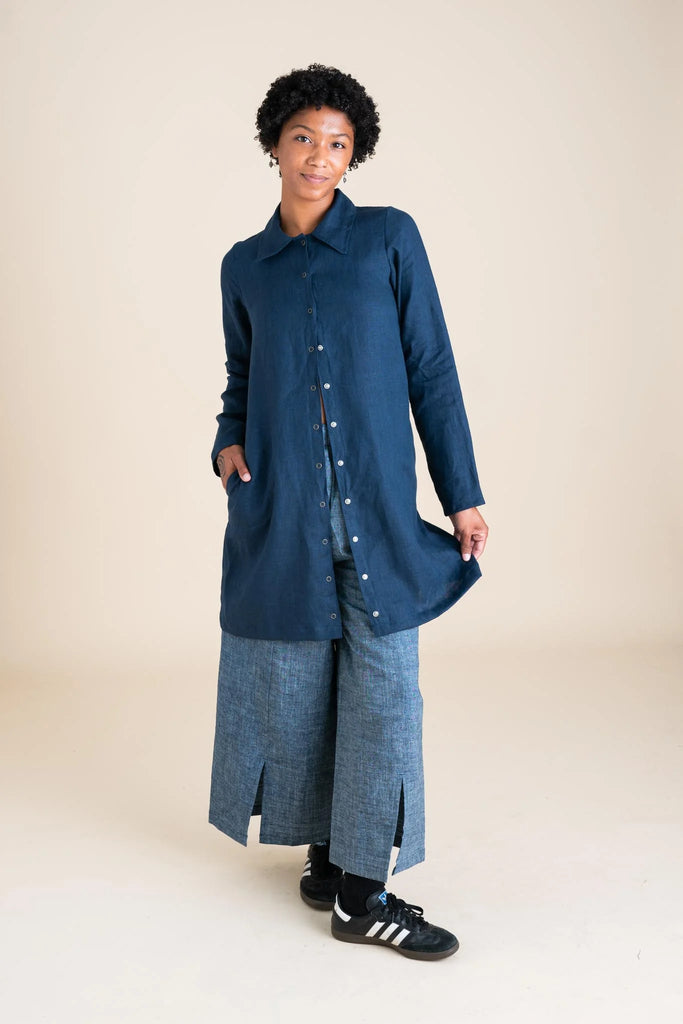 Conscious Clothing 100% Linen Highland Jacket Duster in Navy
