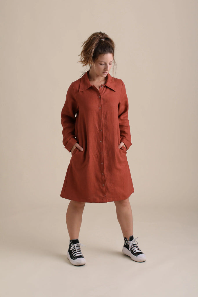 Conscious Clothing 100% Linen Highland Jacket Duster in Paprika