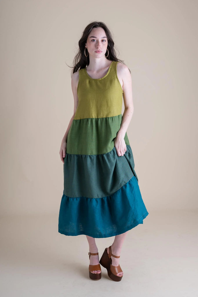 Conscious Clothing 100% Linen Tiered Willow Maxi Dress in Dusk