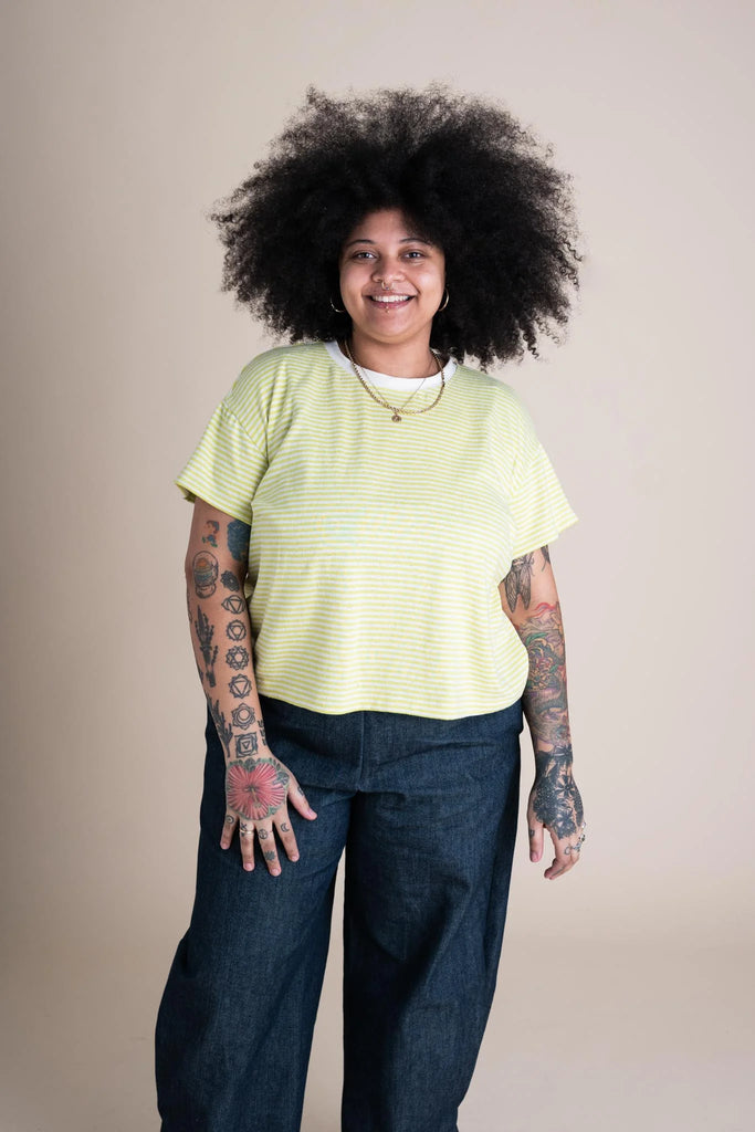 Conscious Clothing Cotton Hemp Blend Picasso Tee in Zest Stripe