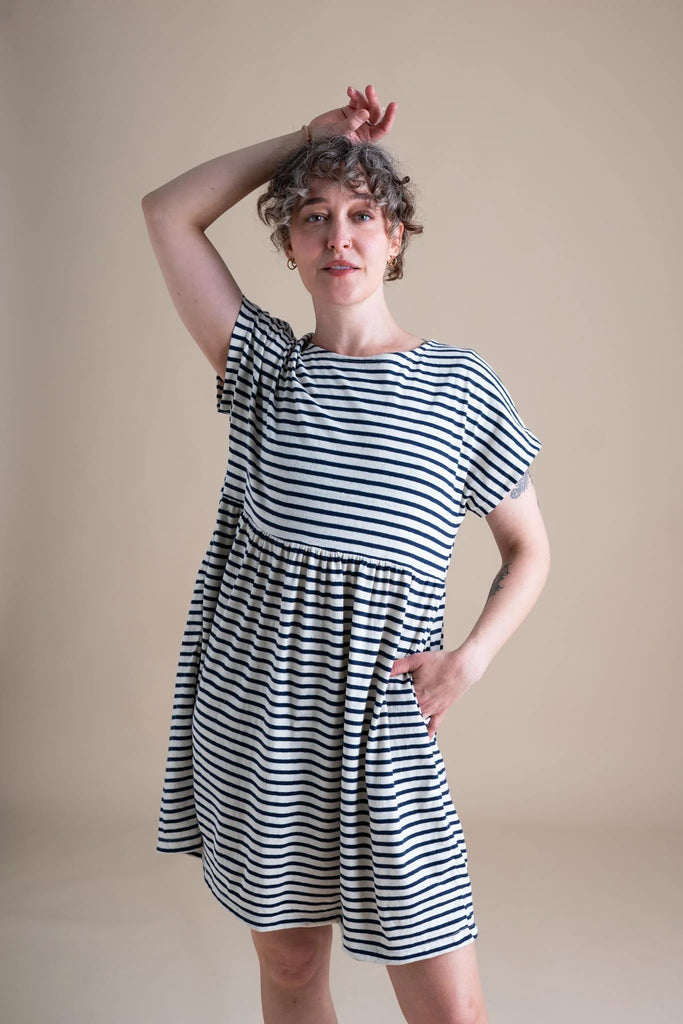 Conscious Clothing Organic Cotton Hemp Blend Porch Dress in Coastal Stripe