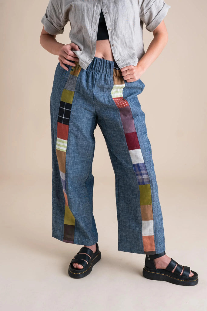 Conscious Clothing Patchwork Sunset Pants in Indigo Chambray