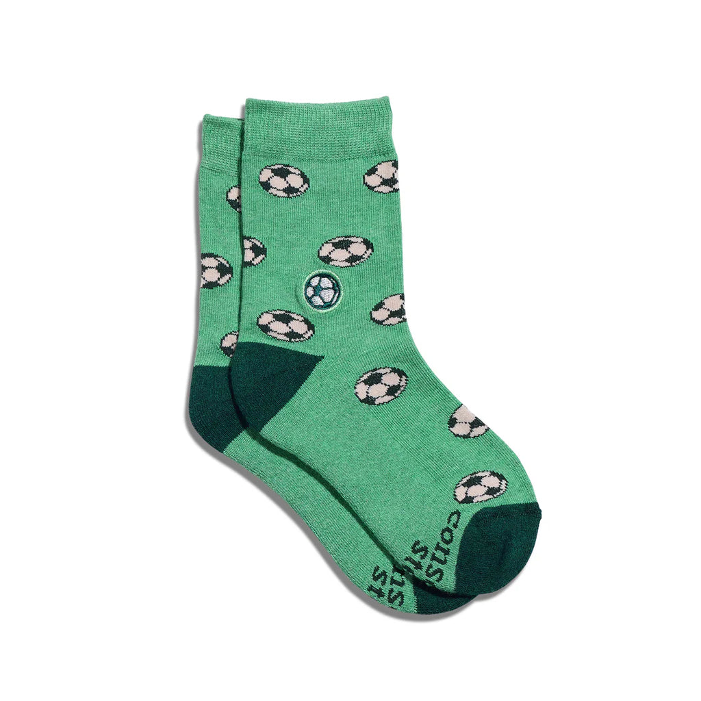 Conscious Step KIDS Socks that Support Youth Sports Good Sports - Green Soccer Balls
