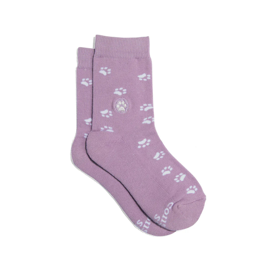 Conscious Step Organic Cotton KIDS Socks that Save Dogs - Purple Paw Prints