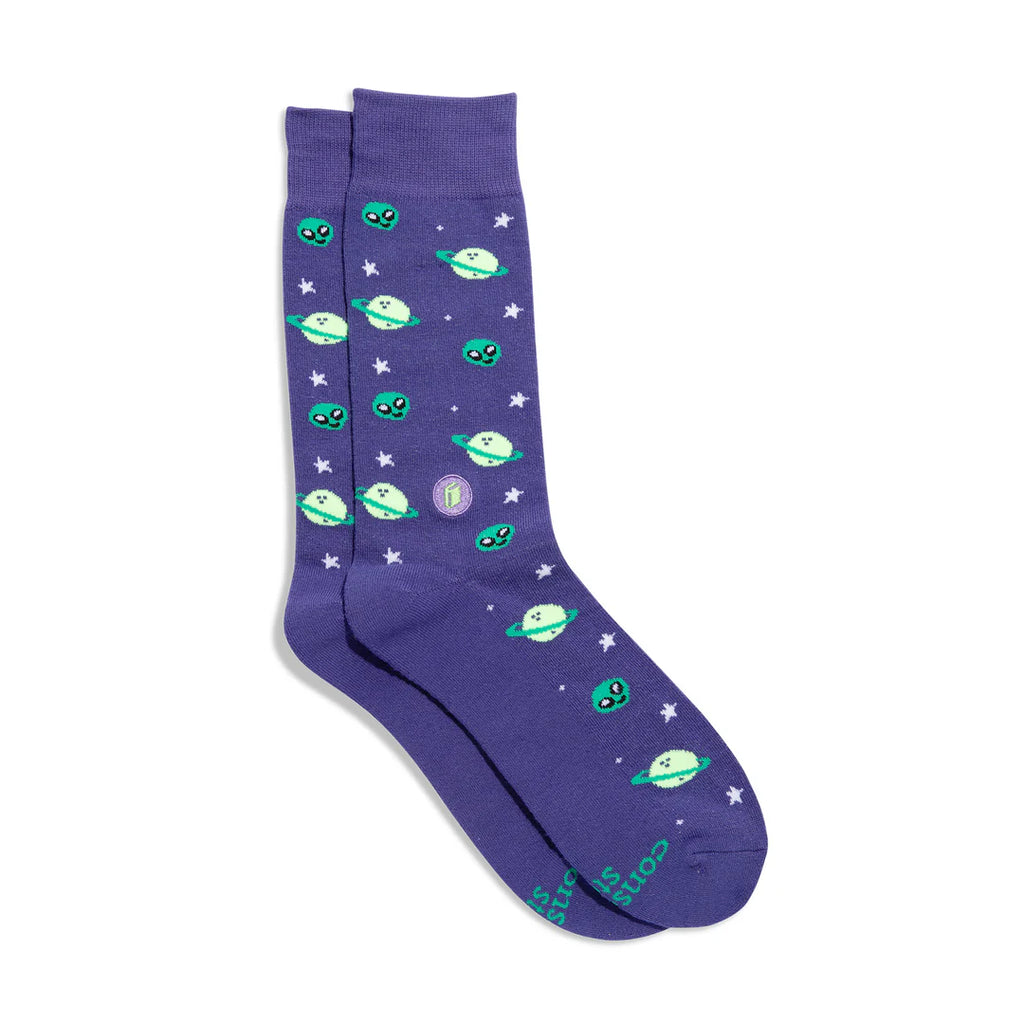 Conscious Step Organic Cotton Socks that Give Books - Purple Planets