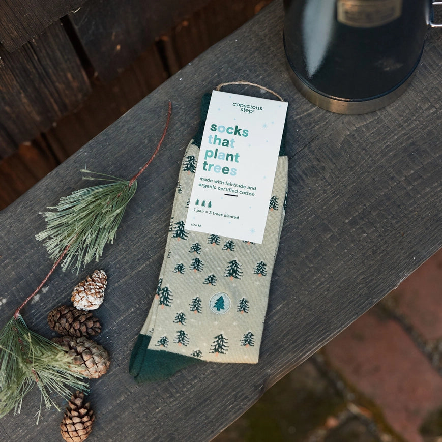 Conscious Step Organic Cotton Socks that Plant Trees for the Future - Snowy Trees