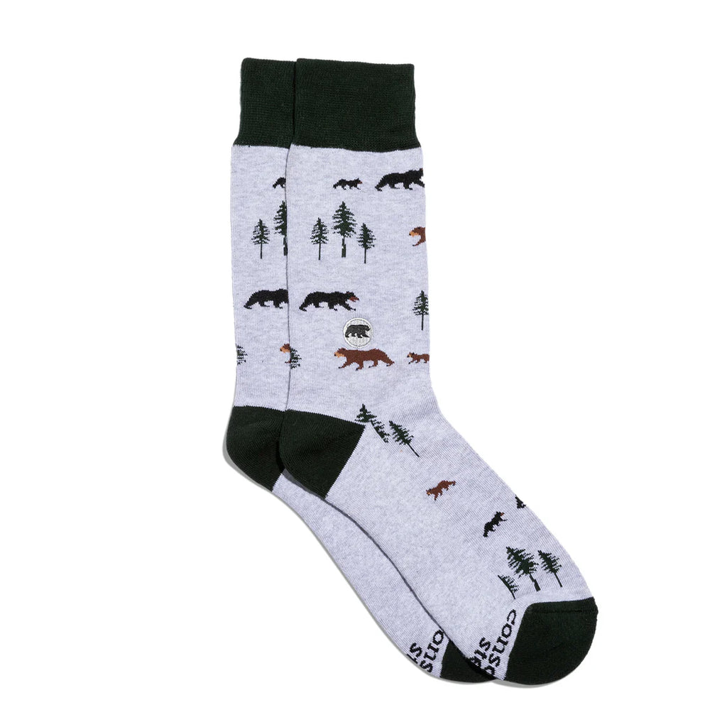 Conscious Step Organic Cotton Socks that Protects Bear - Gray Great Grizzlies