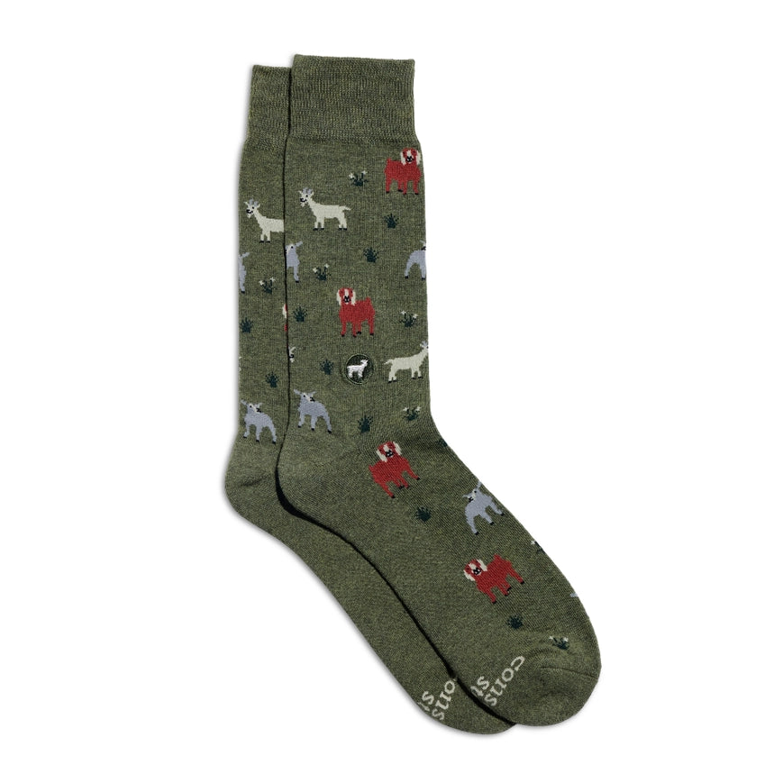 Conscious Step Organic Cotton Socks that Save Goats Farm Sanctuary - Olive Green Goats
