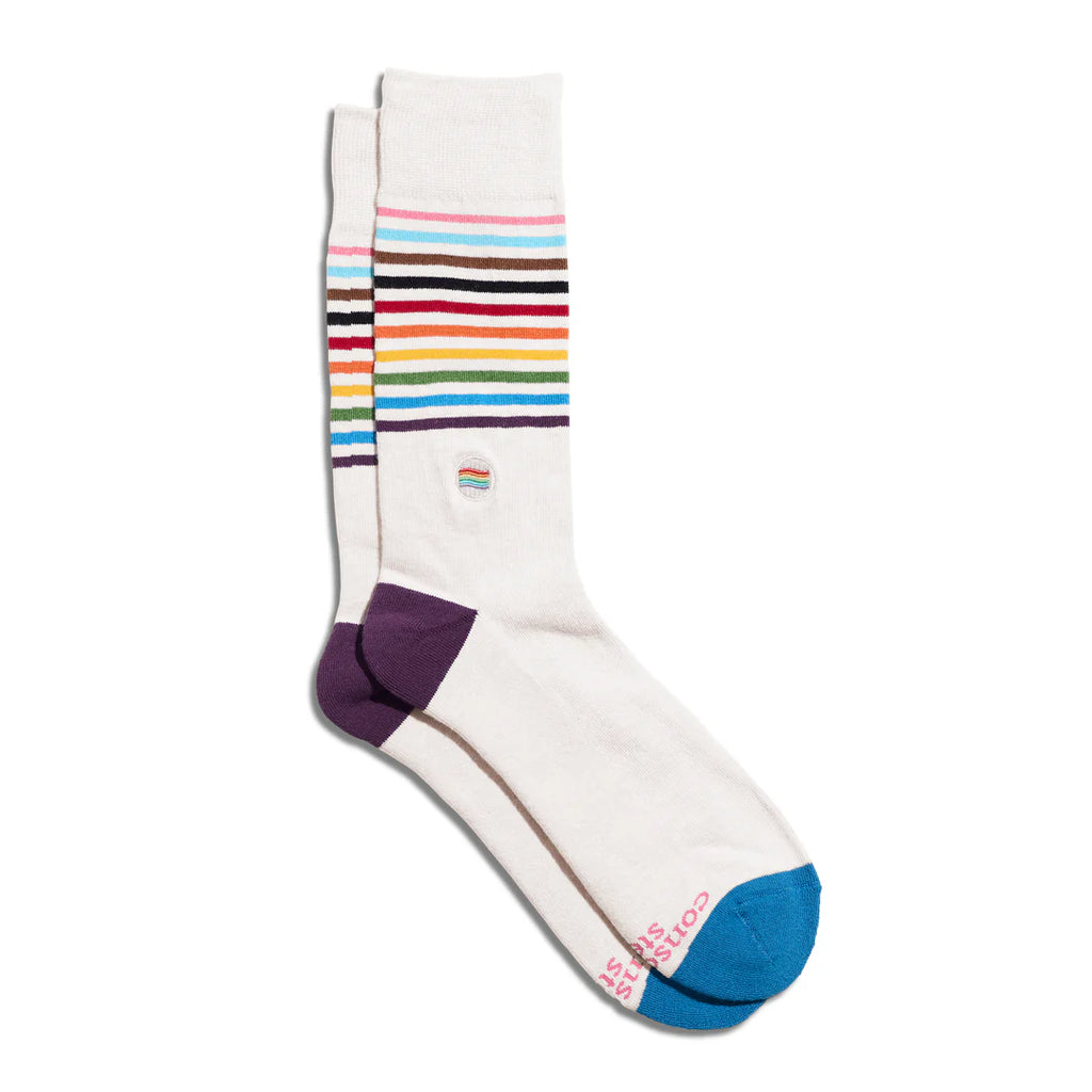Conscious Step Organic Cotton Socks that Save LGBTQ Lives - Beige Pride Flag