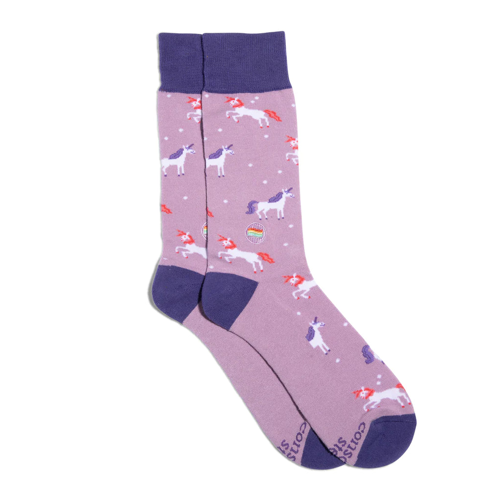 Conscious Step Organic Cotton Socks that Save LGBTQ Lives The Trevor Project - Purple Unicorns