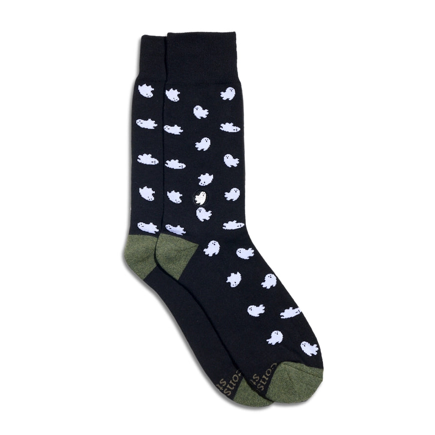 Conscious Step Organic Cotton Socks that Support Mental Health - Halloween Black Ghosts 