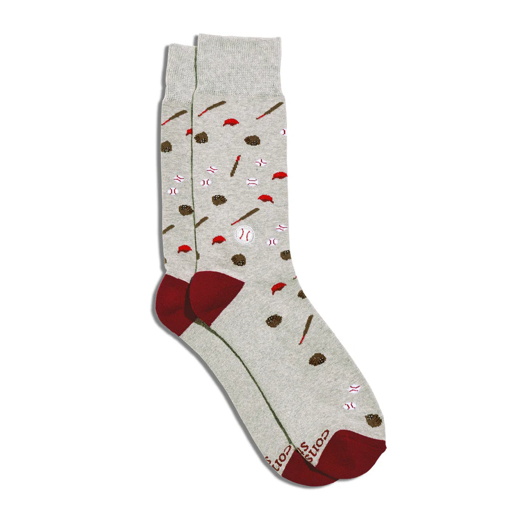 Conscious Step Organic Cotton Socks that Support Youth Sports - Gray Baseball