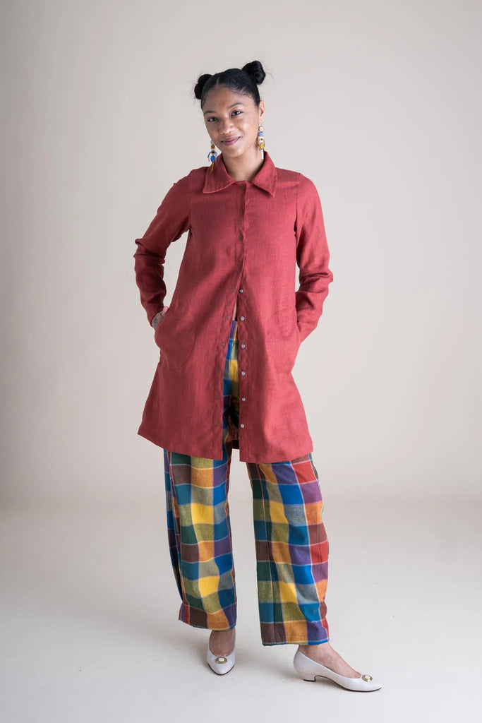 Conscious Clothing 100% Linen Highland Jacket Duster in Paprika