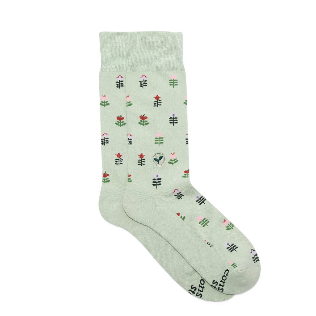 Conscious Step Organic Cotton Socks that Plant Trees Trees for the Future - Green Tulip Flowers