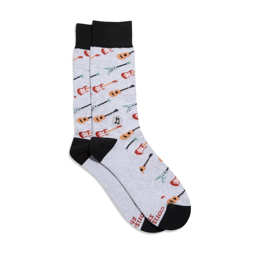 Conscious Step Organic Cotton Socks that Support Music - Gray Guitars