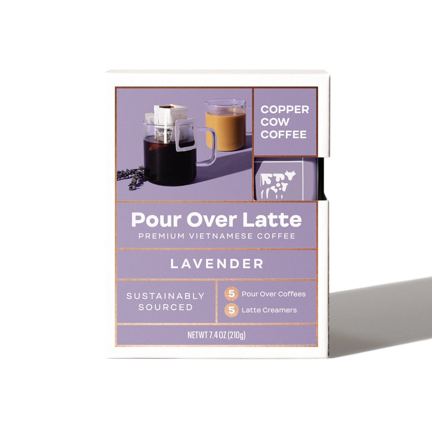 Copper Cow Coffee Sustainable Single Serve Lavender Latte Pour Over Coffee - Pack of 5