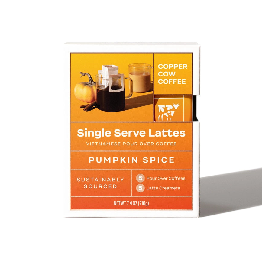 Copper Cow Coffee Sustainable Single Serve Pumpkin Spice Latte Pour Over Coffee - Pack of 5