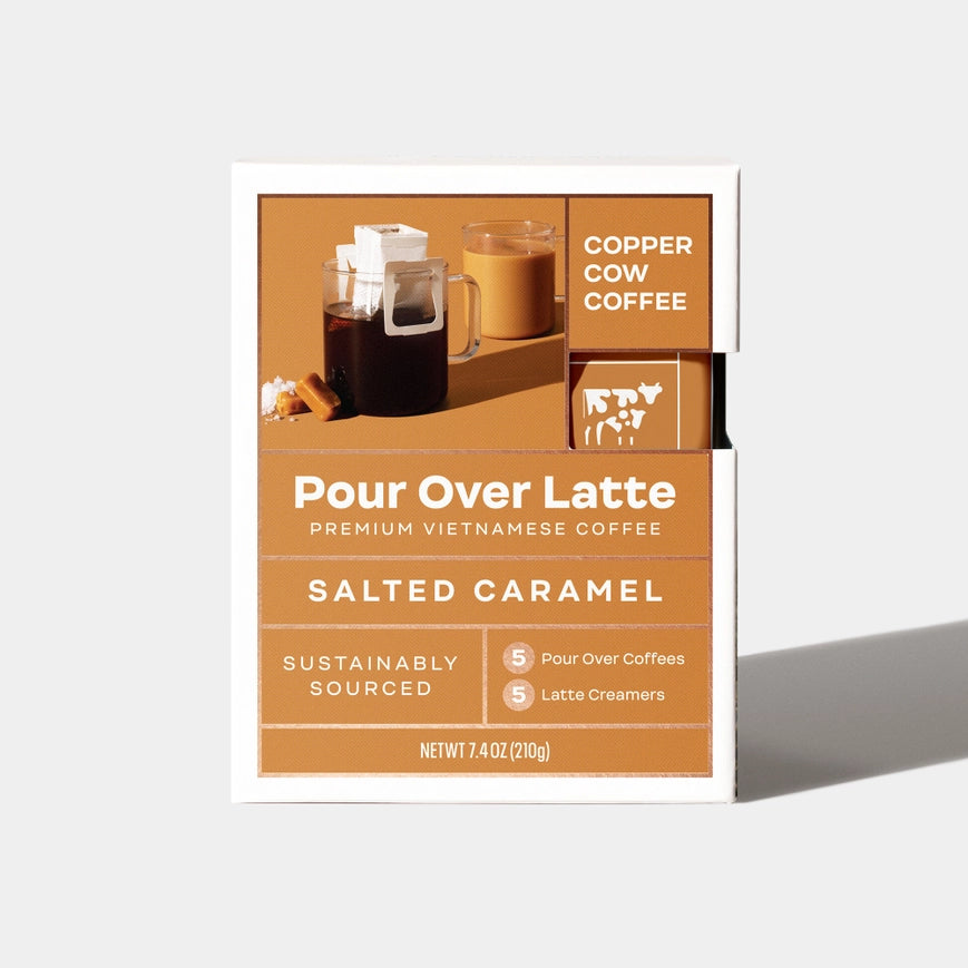 Copper Cow Coffee Sustainable Single Serve Salted Caramel Latte Pour Over Coffee - Pack of 5