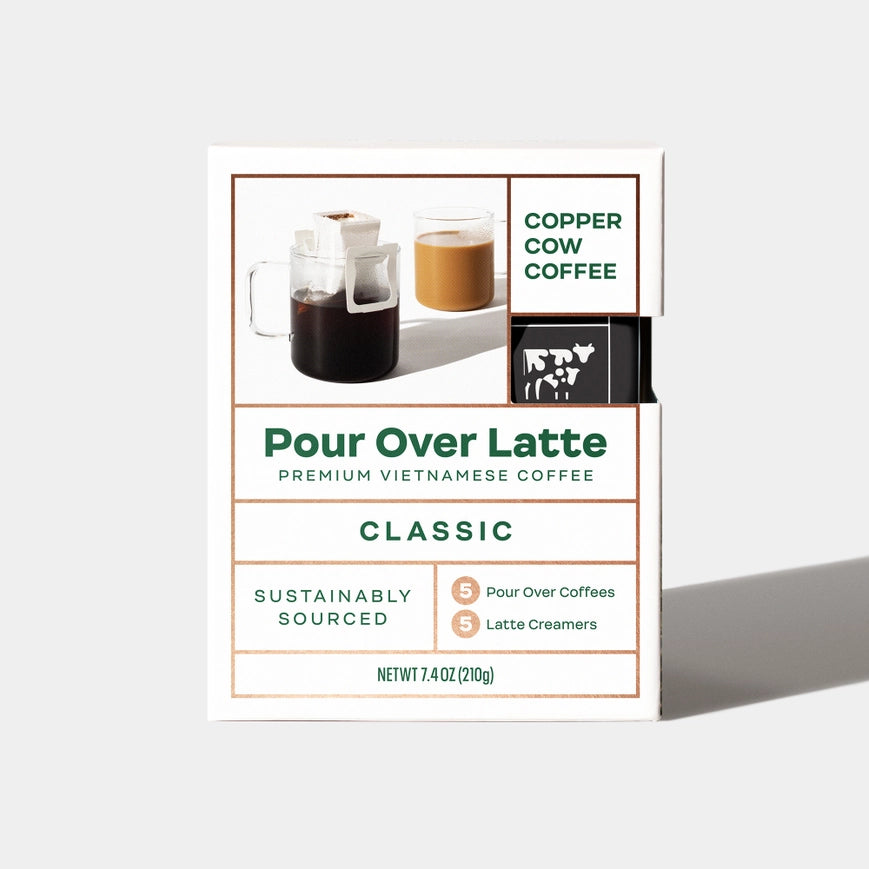Copper Cow Coffee Sustainable Single Serve 'The Classic' Latte Pour Over Coffee - Pack of 5