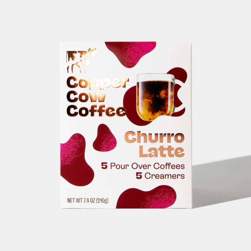 Copper Cow Coffee Sustainable Single Serve Churro Latte Pour Over Coffee - Pack of 5