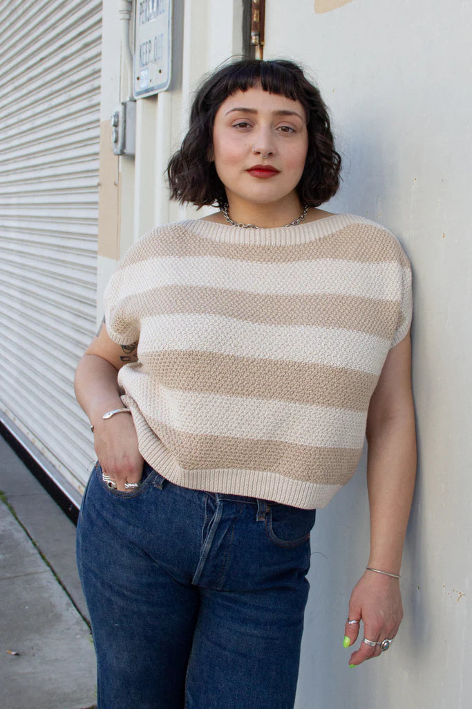 Curator SF 100% Cotton Alfie Sweater in Oatmeal Stripe