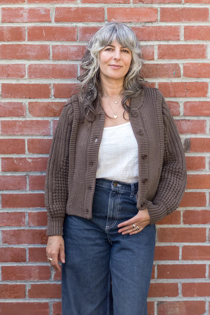 Curator SF 100% Cotton Sara Knit Sweater Cardigan in Walnut