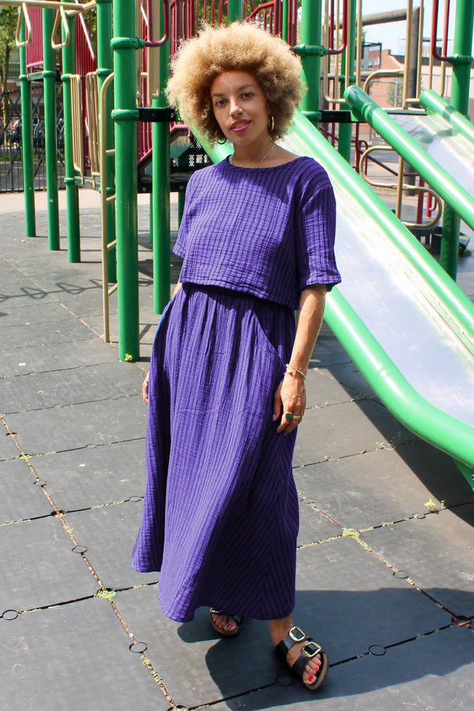 Curator SF 100% Cotton Fawn Stripe Skirt in Galaxy & Black Stripe
