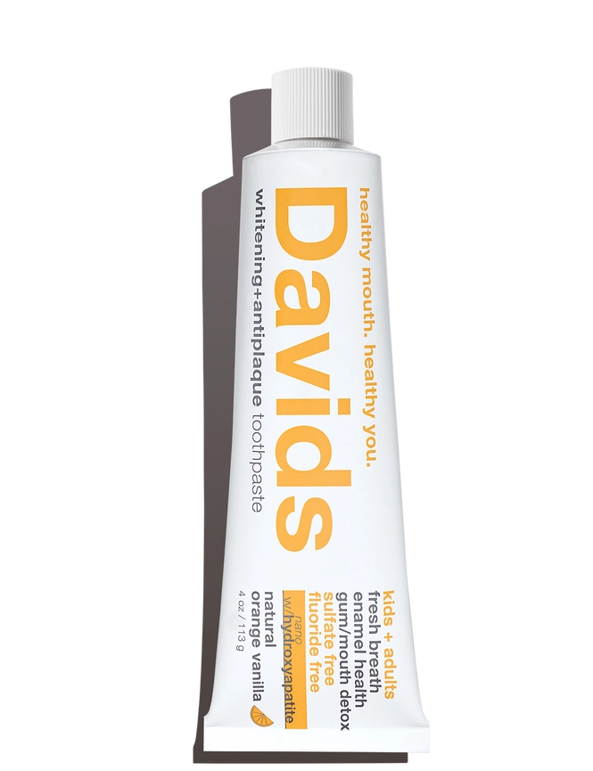 David's Toothpaste Kids + Adult Premium Toothpaste - Natural + Plastic Free + Fluoride Free - Orange Vanilla