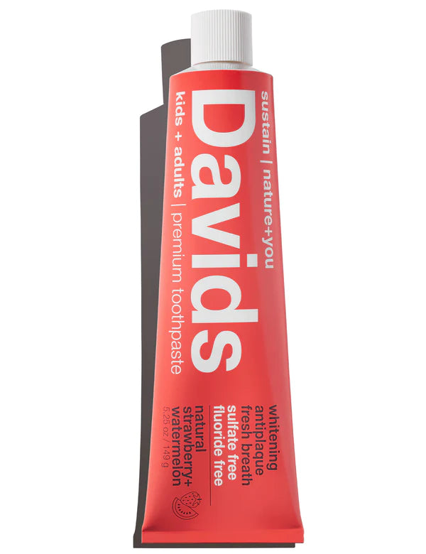 David's Toothpaste Kids + Adult Premium Toothpaste - Natural + Plastic Free + Fluoride Free - Strawberry Watermelon