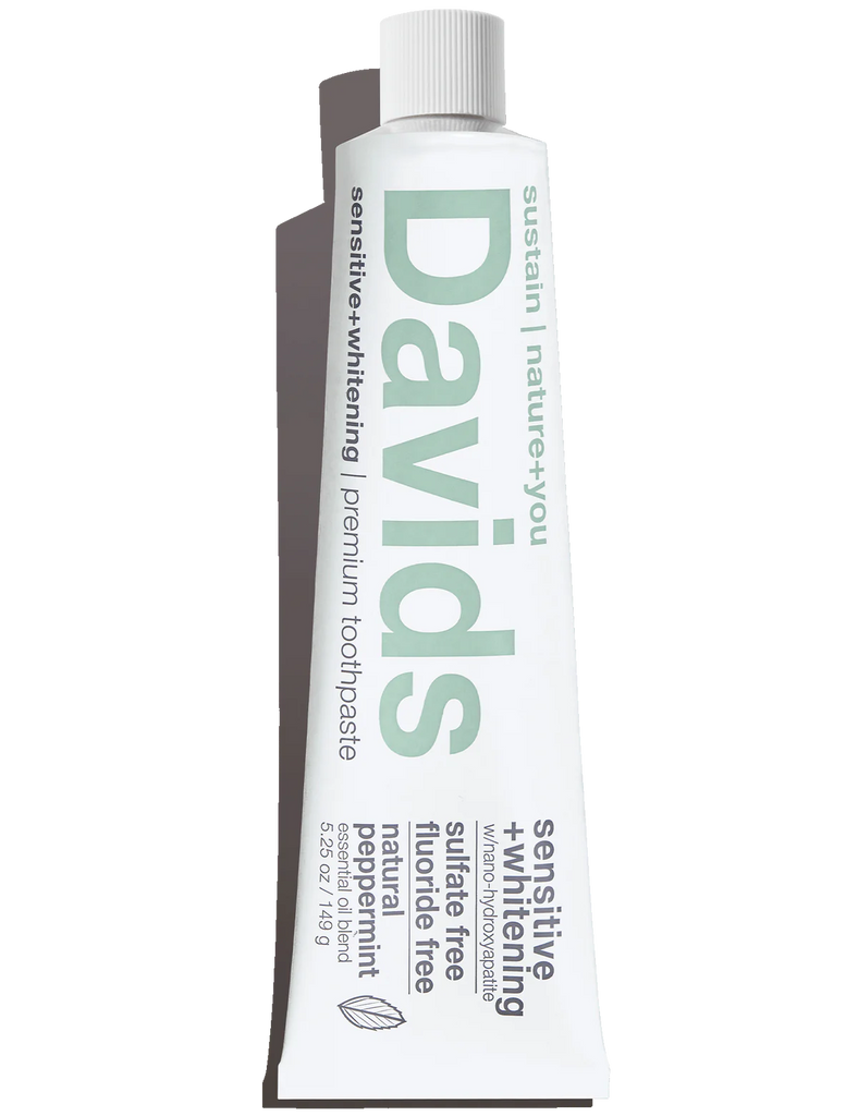 David's Toothpaste Premium Sensitive + Whitening Toothpaste - Natural + Plastic Free + Fluoride Free - Peppermint