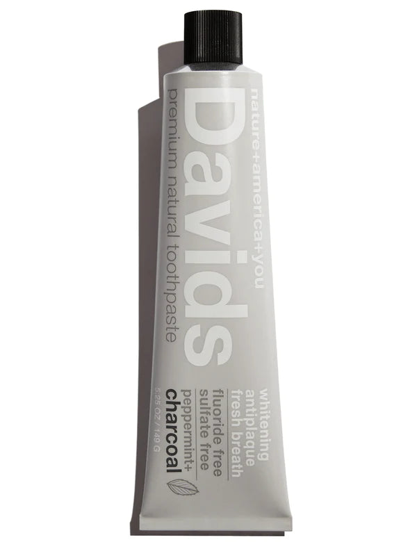 David's Toothpaste Premium Toothpaste - Natural + Plastic Free + Fluoride Free - Charcoal + Peppermint