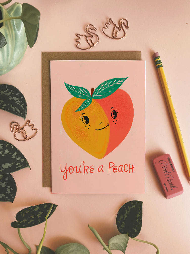 Dream Folk Studio You're a Peach Greeting Card - Local South Dakota Artist