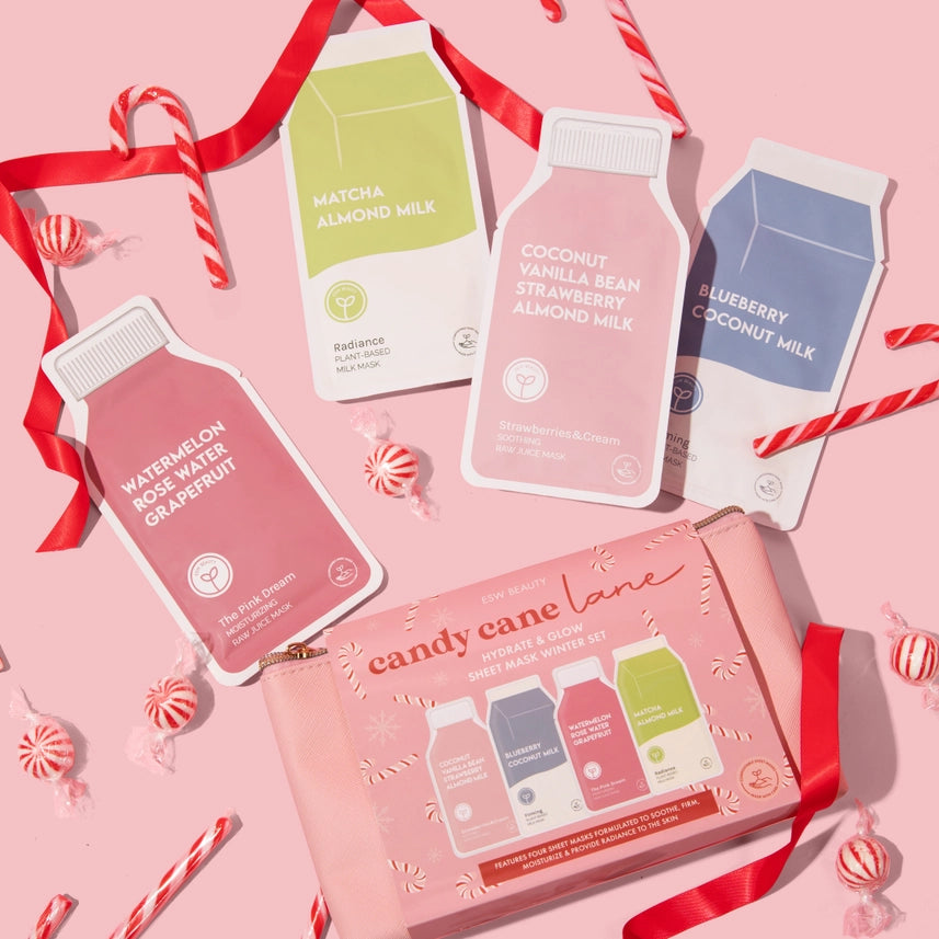 ESW Beauty Eco Friendly Candy Cane Lane Glowing Radiant Skin Sheet Mask Set