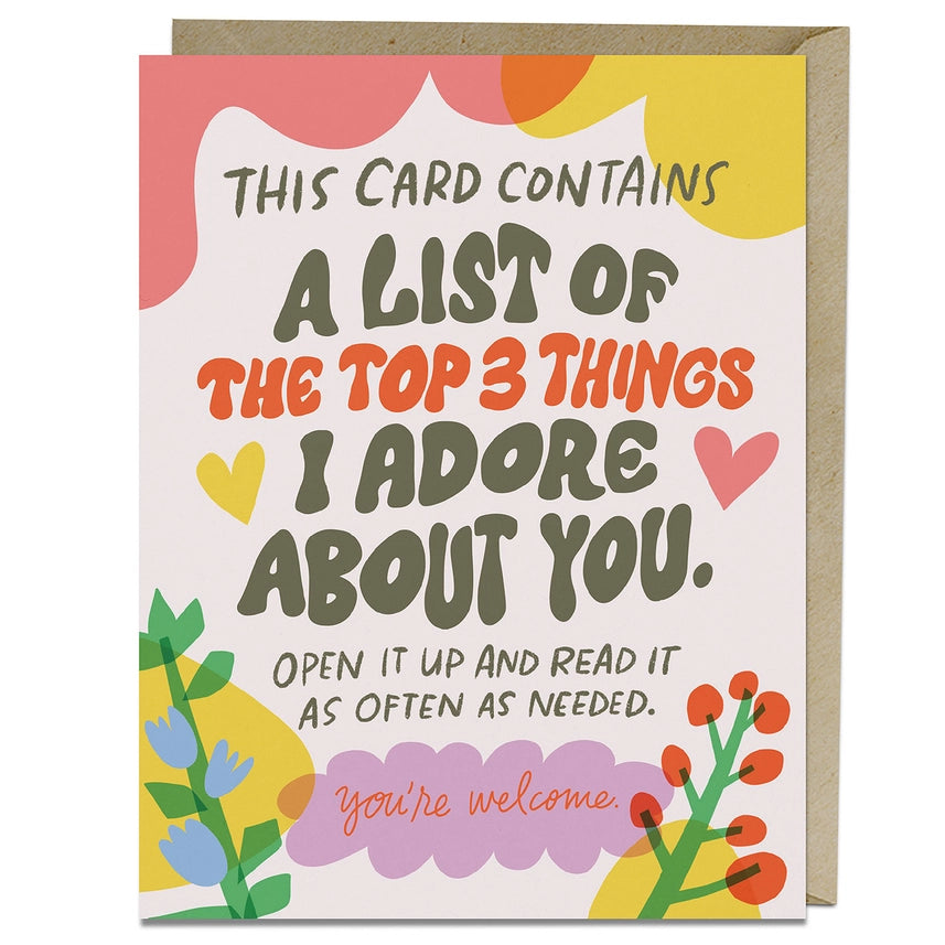 Em & Friends Top 3 Things I Adore About You Love & Friendship Card