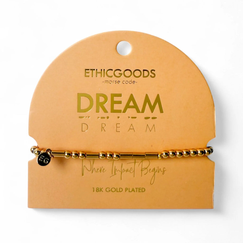 EthicGoods Classic Gold Morse Code Beaded Bracelet - Dream