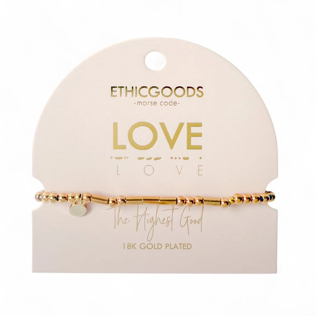 EthicGoods Classic Gold Morse Code Beaded Bracelet - Love