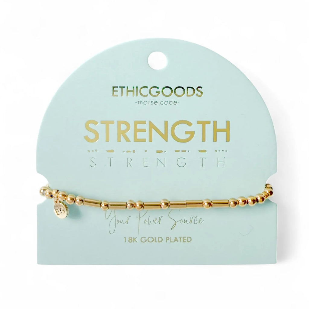 EthicGoods Classic Gold Morse Code Beaded Bracelet - Strength