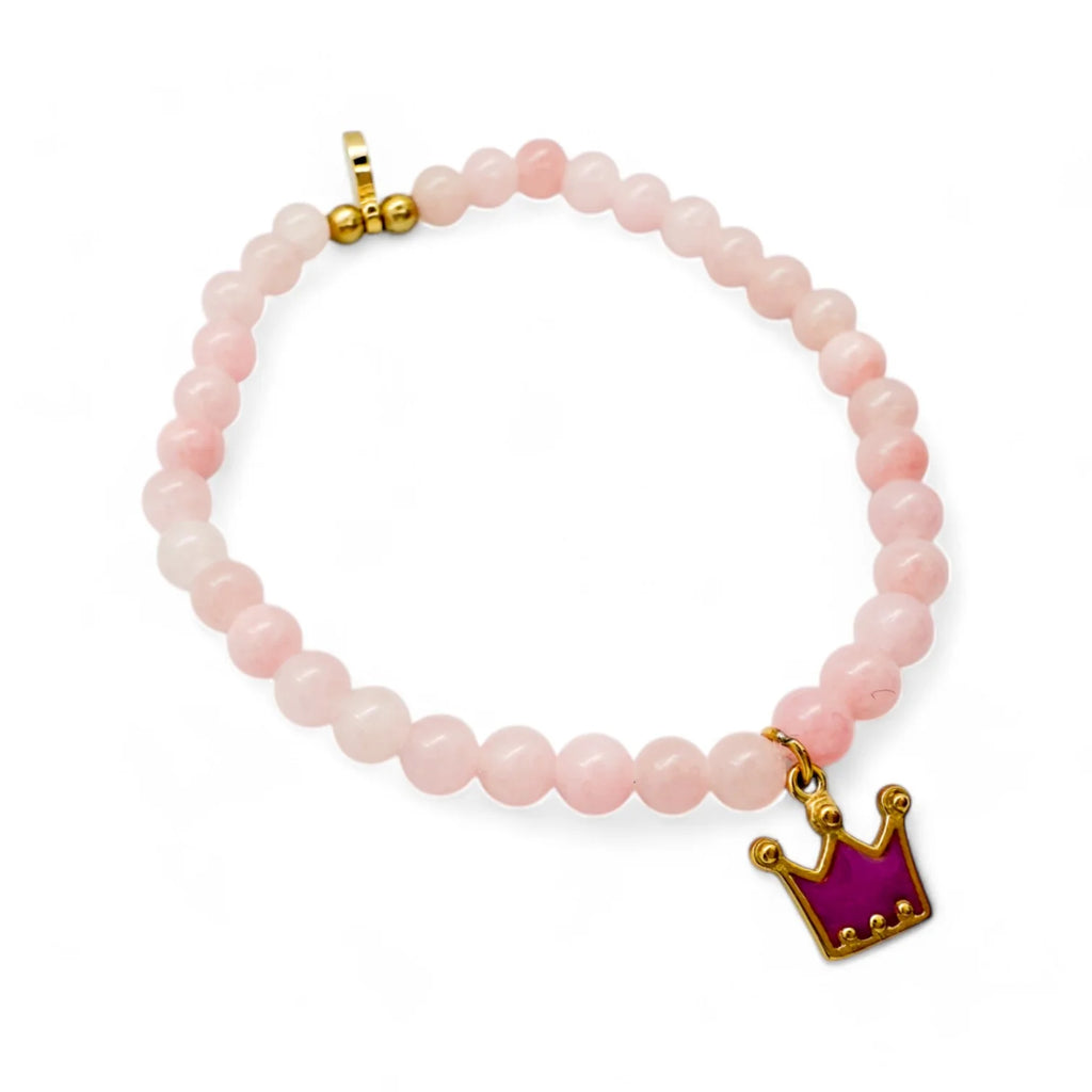 EthicGoods MINI Kids Charm Bracelet - Princess Crown Charm + Rose Quartz