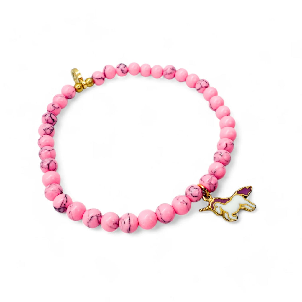 EthicGoods MINI Kids Charm Bracelet - Unicorn Charm + Magenta Howlite