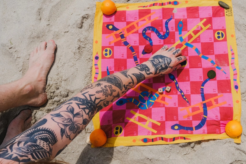 Four Rabbit Snakes + Ladders Cotton Board Game Bandana